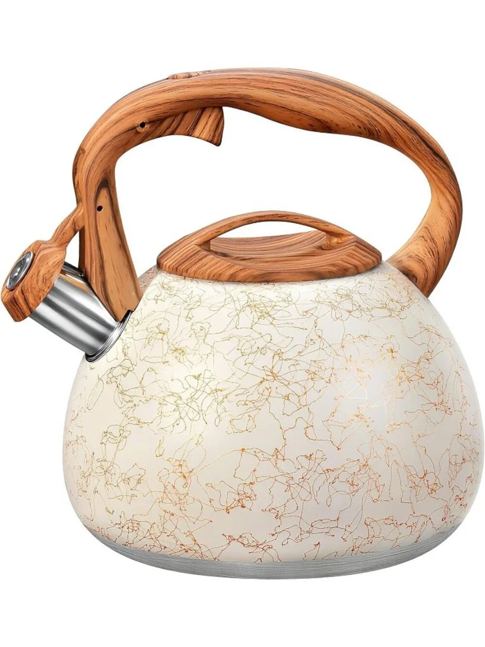 GGC 3.1QT White Art Stainless Steel Whistling Tea Kettle For Kitchen Stove Top